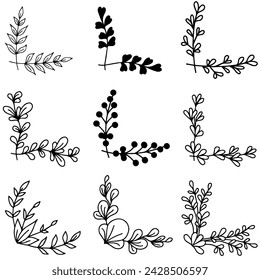 Design Vector Set Corner Flower and Plant