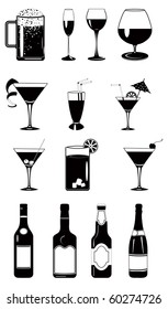 Design vector set of glasses and bottles.