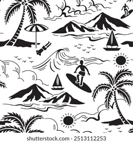 Design vector summer beach surf repeat black and white