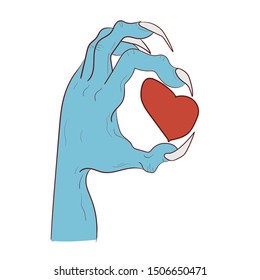 design vector symbol icon monster hand holds heart. Beautiful illustration on a white background