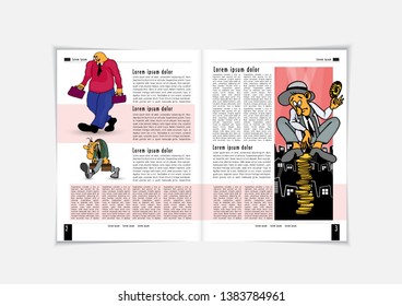 Design von Vektor-Vorlagen-Broschüren, Flyer, Präsentationen für Unternehmen mit Cartoon-Zeichen