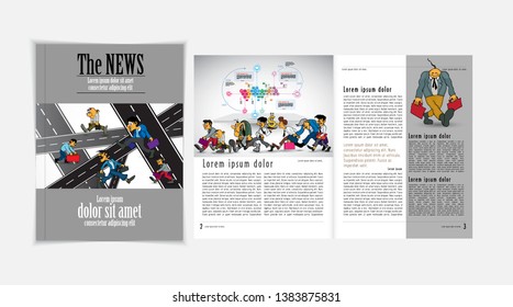Design vector template brochures, flyers, presentations for business with cartoon characters
