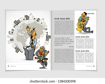 Design vector template brochures, flyers, presentations for business with cartoon characters