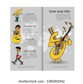 Design von Vektor-Vorlagen-Broschüren, Flyer, Präsentationen für Unternehmen mit Cartoon-Zeichen