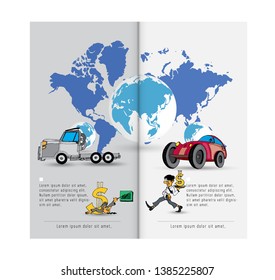 Design von Vektor-Vorlagen-Broschüren, Flyer, Präsentationen für Unternehmen mit Cartoon-Zeichen