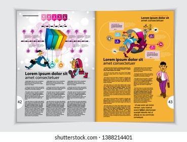 Design vector template brochures, flyers, presentations for business with cartoon characters