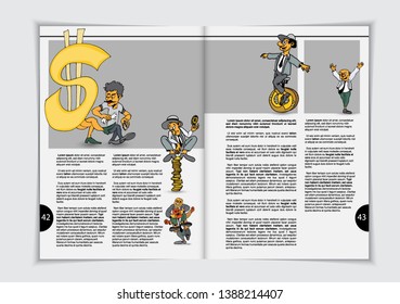Design vector template brochures, flyers, presentations for business with cartoon characters