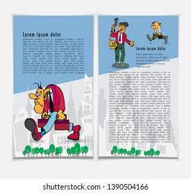 Folhetos de modelo de vetor de design, folhetos, apresentações para negócios com personagens de desenho animado