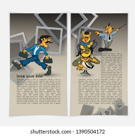 Design von Vektor-Vorlagen-Broschüren, Flyer, Präsentationen für Unternehmen mit Cartoon-Zeichen