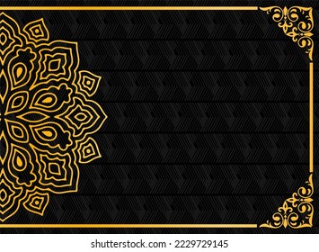 Design-Vektorvorlage aus elegantem goldenen Halbmandala-Muster auf schwarzem Hintergrund