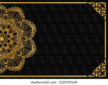 design vector template of elegant gold half mandala pattern on black background