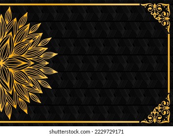 design vector template of elegant gold half mandala pattern on black background