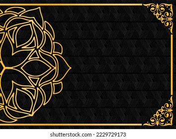 design vector template of elegant gold half mandala pattern on black background
