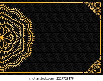 design vector template of elegant gold half mandala pattern on black background
