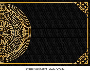 plantilla vectorial de diseño de elegante patrón dorado medio mandala sobre fondo negro