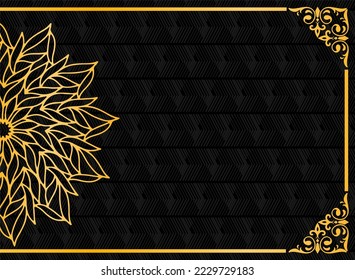 design vector template of elegant gold half mandala pattern on black background