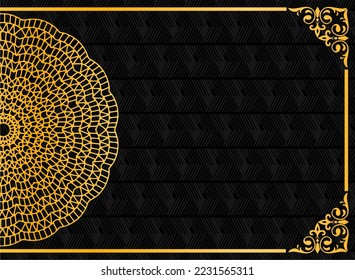 design vector template of elegant gold half mandala pattern on black background