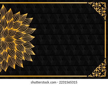 design vector template of elegant gold half mandala pattern on black background