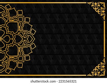 design vector template of elegant gold half mandala pattern on black background