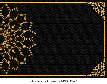 design vector template of elegant gold half mandala pattern on black background