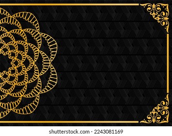 design vector template of elegant gold half mandala pattern on black background