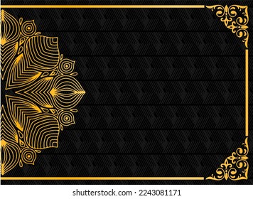 plantilla vectorial de diseño de elegante patrón dorado medio mandala sobre fondo negro
