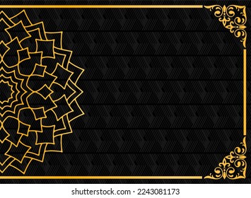 design vector template of elegant gold half mandala pattern on black background