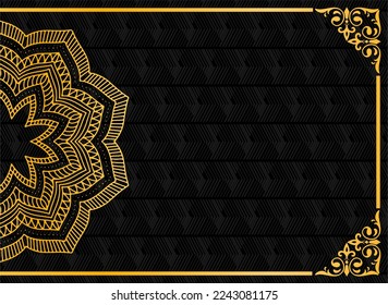 design vector template of elegant gold half mandala pattern on black background