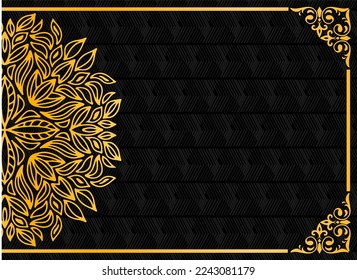 plantilla vectorial de diseño de elegante patrón dorado medio mandala sobre fondo negro