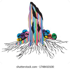 design vector tree rainbow with skull sketch for t-shrit,printing 