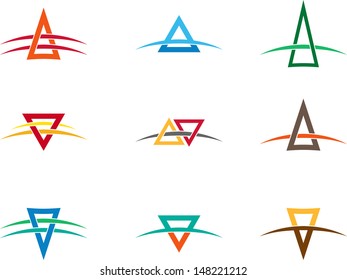 Design vector triangle logo template. "A", "V" letters icon set. You can use in the buildings, awards, apartments, real estate and other organization concept of pattern. 