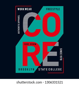 Design vector typography core denim for t shirt,vector illustration