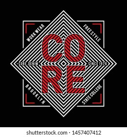 Design vector typography design core denim for t shirt, vector illustration