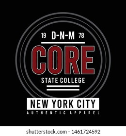 Design vector typography core denim for t shirt, vector illustration