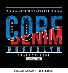 Design vector typography core denim for t shirt,vector illustration