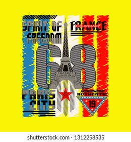 design vector typography Paris city artistic,spirit of freedom,trendy apparel print,arts,concept,illustrations