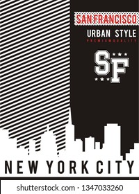 design vector typography with skyline city for print t shirt men 