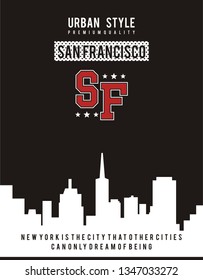 design vector typography with skyline city for print t shirt men 