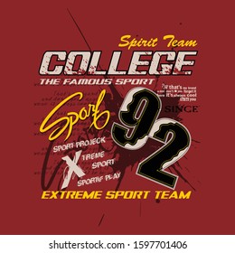 design vector typography spirit team sport, grunge, trendy apparel printing, arts, illustration