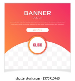 Design of vector white banners of standard sizes with a place for a photo. Vertical and horizontal web templates with semicircular elements and a round button.