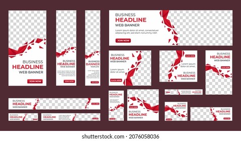 Design of vector white banners of standard sizes with a place for a photo. Vertical and horizontal web templates with semicircular elements and a button.
