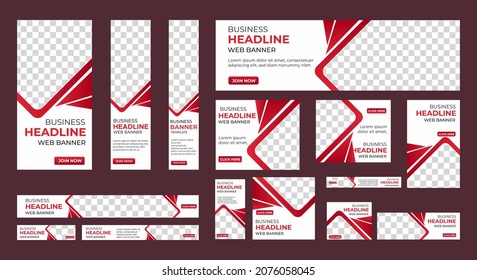 Design of vector white banners of standard sizes with a place for a photo. Vertical and horizontal web templates with semicircular elements and a button.
