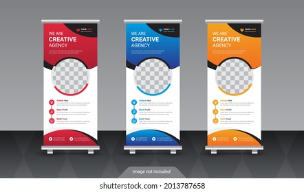 Diseño de banners vectoriales de enrollamiento blanco con elementos de diseño redondo, cuadrado, diagonal y triangular y un lugar para las fotos 