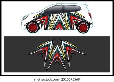 design vetor wrap carro de corrida com padrão listrado único. e com combinação de cores brilhantes
