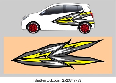 design vector wrap car with unique line pattern and bright colors, racing background