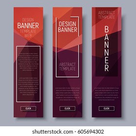 Design vertical  banners with polygonal brown background and a framework for the text and buttons. Vector illustration.