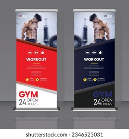 Diseño de banner vertical en blanco y negro para el rollo vectorial con rombos para las fotos. Plantilla para negocios y publicidad, una muestra para el gimnasio.
