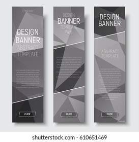 Design of vertical web banners. Template abstract gray polygonal background and transparent diagonal elements. Vector illustration. Set