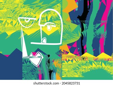 Design a very exclusive abstract surreal face trend graphic art, for multiple purposes, vector EPS 10 