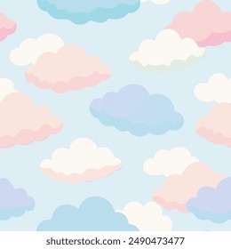 Diseño con nubes vibrantes dispuestas repetidamente sobre un fondo azul